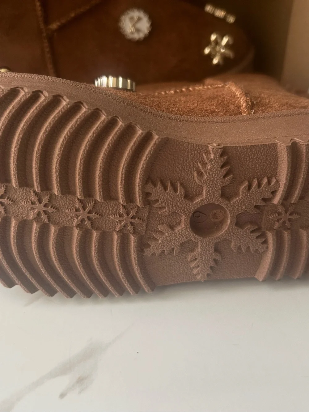 Forever Link Tan Baby Boots with Pearl & Gold Accents
